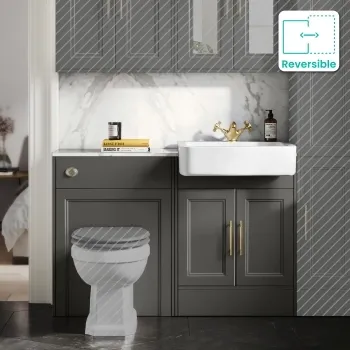 Monaco Graphite Grey Combination Vanity Basin with Marble Top 1200mm (Excludes Pan & Cistern) - Brass Knurled Handles