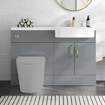 Harper Stone Grey Basin Vanity and Back To Wall Toilet Unit 1200mm (Excludes Toilet) - Brushed Brass Accents - Right Handed