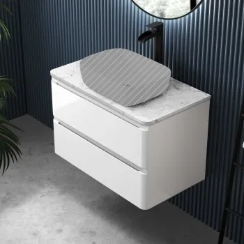 Corsica Gloss White Wall Hung Drawer Vanity with Marble Top 800mm - Excludes Counter Top Basin