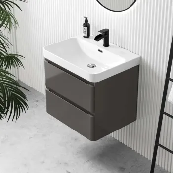 Corsica Tungsten Grey Wall Hung Basin Drawer Vanity 600mm
