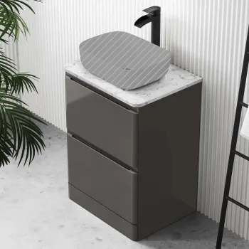 Corsica Tungsten Grey Drawer Vanity with Marble Top 600mm - Excludes Counter Top Basin