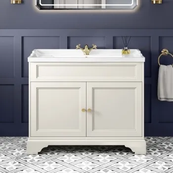 Lucia Chalk White Basin Vanity 1030mm - Brushed Brass Accents