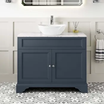 Lucia Inky Blue Vanity with Marble Top & Oval Counter Top Basin 1030mm