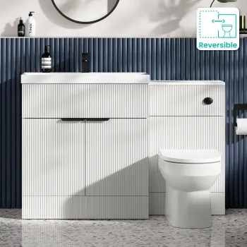 Havana Fluted Coastal White Combination Vanity Basin and Miami Toilet 1300mm - Black Accents