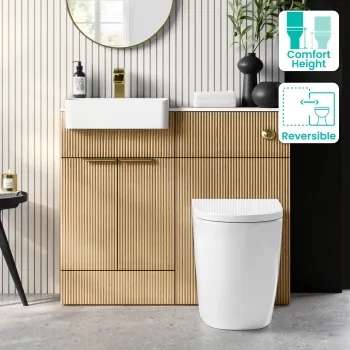 Sicily Fluted Country Oak Combination Vanity Basin with Marble Top & Utah Comfort Height Toilet 1000mm - Brushed Brass Accents