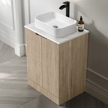 Crete Fluted Apex Oak Vanity with Marble Top & Marin Basin 600mm