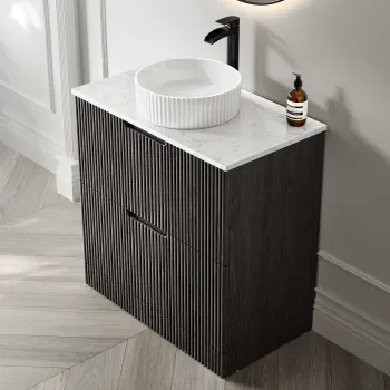 Crete Fluted Charcoal Elm Vanity Drawer with Marble Top & Nevis Basin 800mm