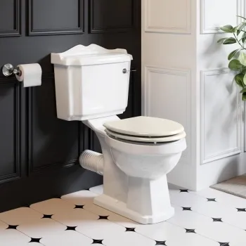 Lima Traditional Close Coupled Toilet With Chalk White Wooden Seat