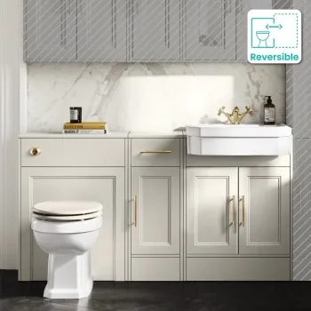 Monaco Chalk White Combination Vanity Traditional Basin and Hudson Toilet with Wooden Seat 1500mm - Brass Knurled Handles