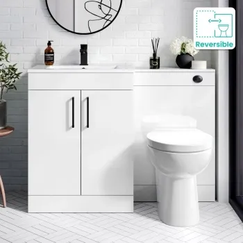 Mersey Gloss White Combination Vanity Basin and Austin Toilet 1100mm - Black Accents