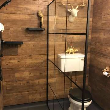 Munich Matt Black Grid Easy Clean 8mm Wet Room Shower Glass Panel 1400mm