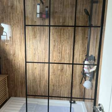 Munich Matt Black Grid Easy Clean 8mm Wet Room Shower Glass Panel 1000mm