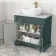 Lucia Midnight Green Vanity with Marble Top & Curved Counter Top Basin 840mm - Brass Knurled Handles