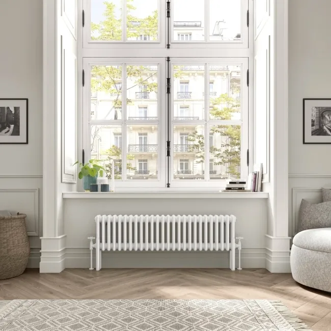 Athens White Triple Column Horizontal Traditional Radiator 300x1190mm
