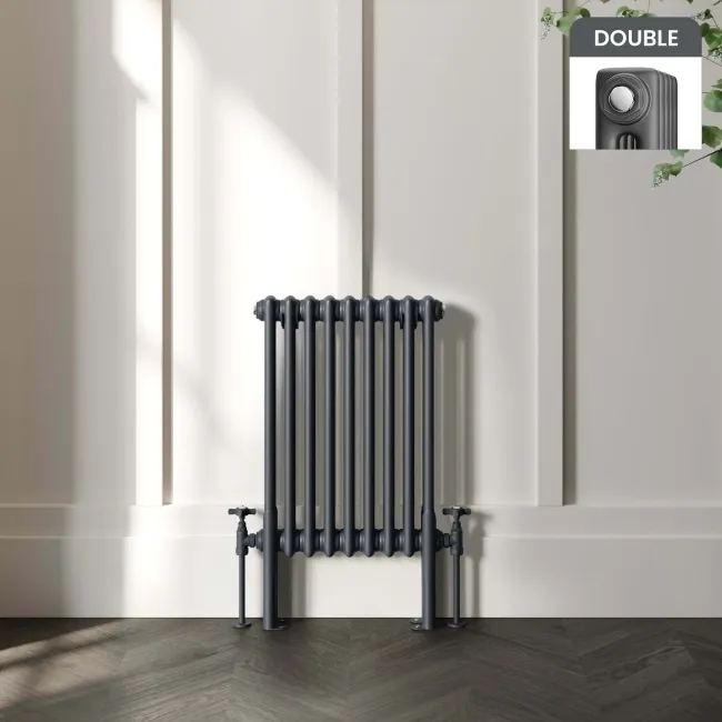 Athens Anthracite Double Column Horizontal Traditional Radiator 600x425mm