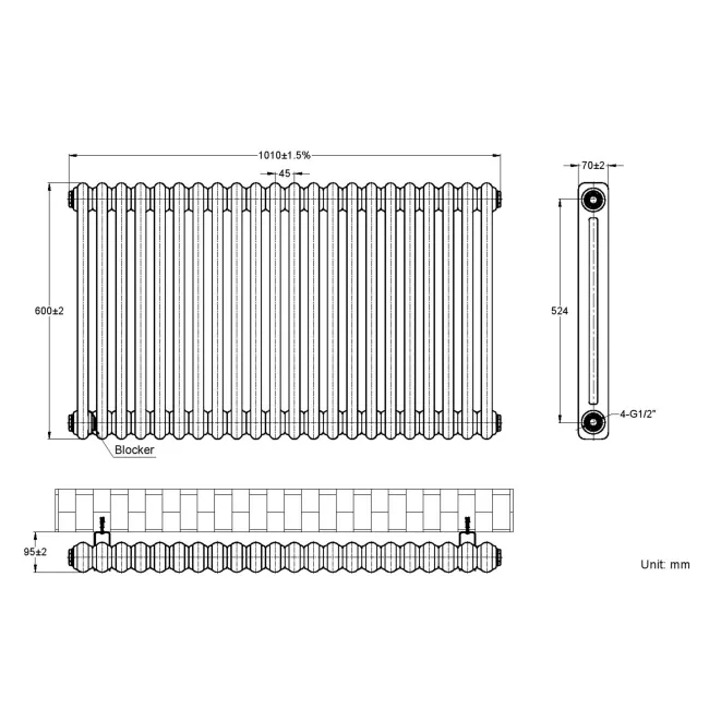 Athens Raw Metal Double Column Horizontal Traditional Radiator 600x1010mm
