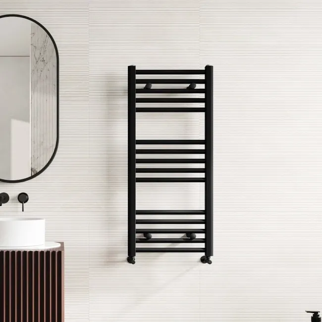 Naples Premium Matt Black Straight Heated Towel Rail 1000x450mm