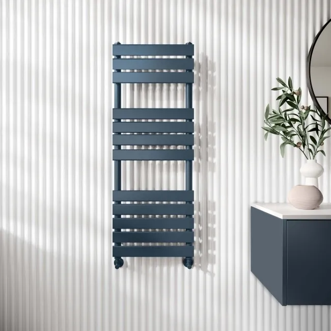 Santorini Inky Blue Flat Panel Heated Towel Rail 1200x450mm