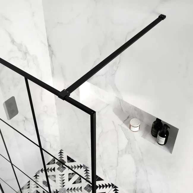 Munich Matt Black Grid Easy Clean 8mm Wet Room Shower Glass Panel 1200mm