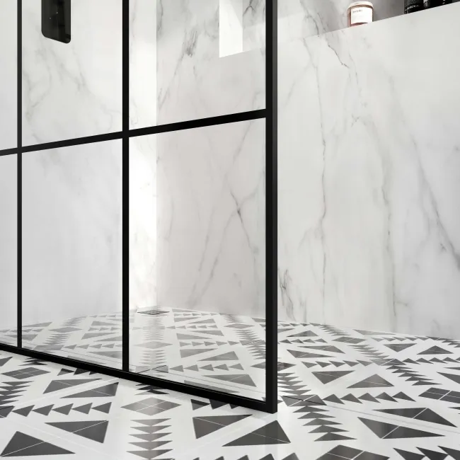 Munich Matt Black Grid Easy Clean 8mm Wet Room Shower Glass Panel 1200mm