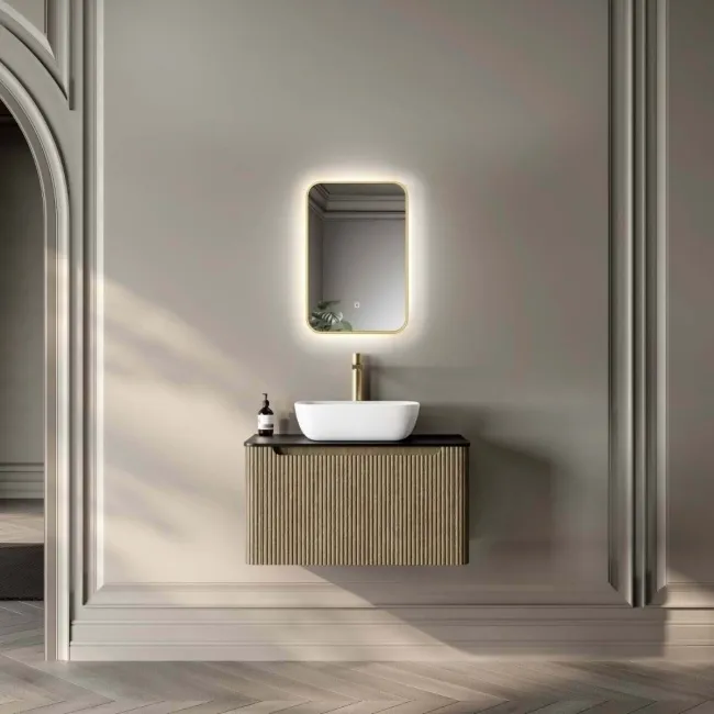 Olivia Brushed Brass Backlit llluminated LED Mirror 600x400mm