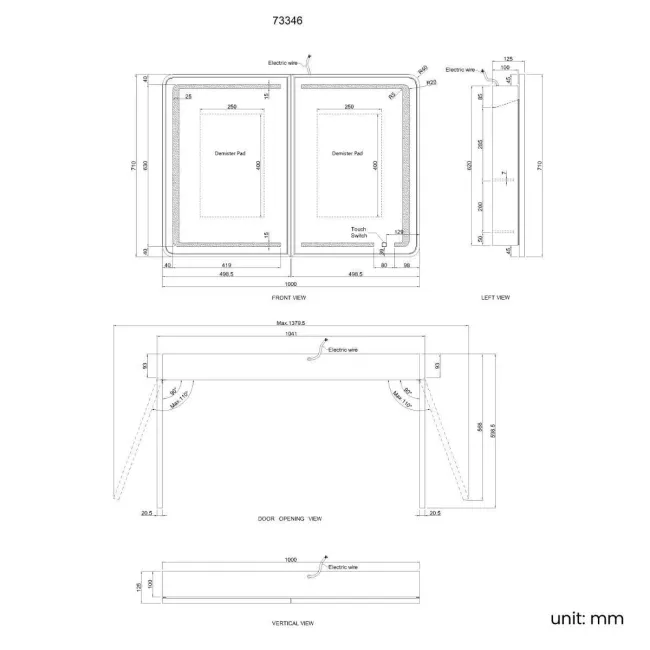 Olivia Black Framed Illuminated LED Mirror Cabinet 710x1000mm