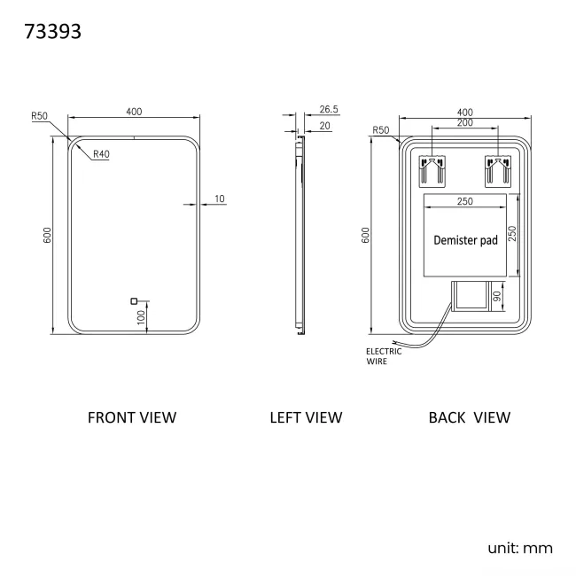 Mila Brushed Brass Backlit llluminated LED Mirror 600x400mm