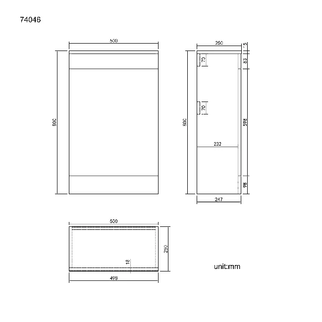 Avon & Trent Gloss White Slimline Back To Wall Toilet Unit 500mm