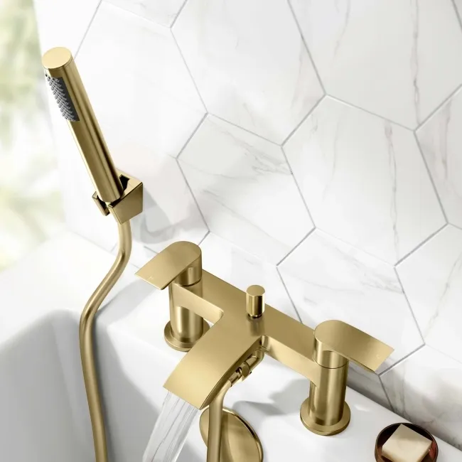 Severn Brushed Brass Basin & Shower Bath Mixer Tap Set