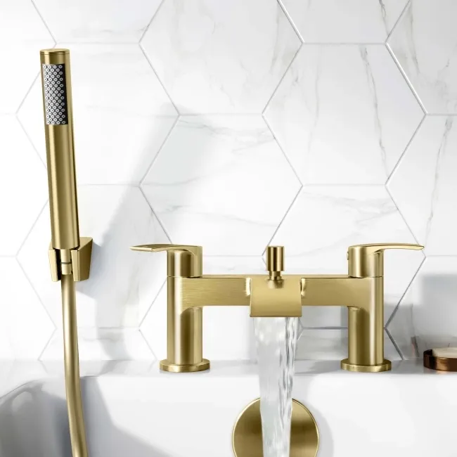 Severn Brushed Brass Basin & Shower Bath Mixer Tap Set