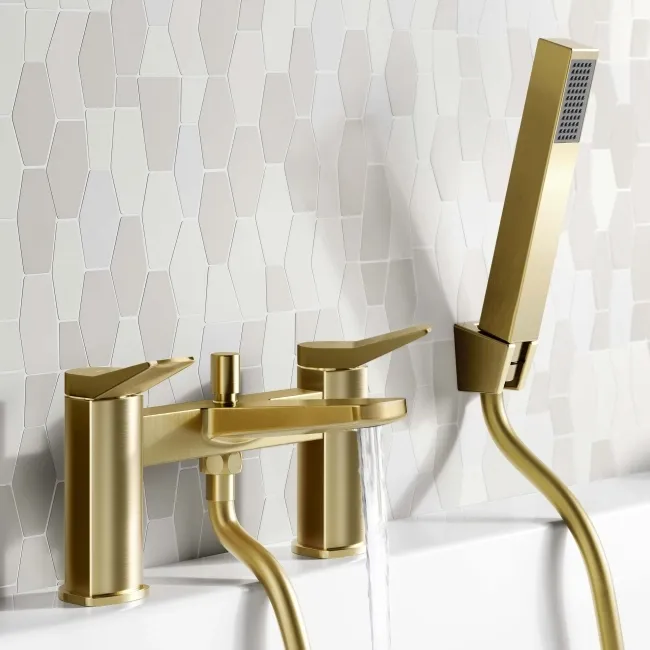 Aire Brushed Brass Basin & Shower Bath Mixer Tap Set