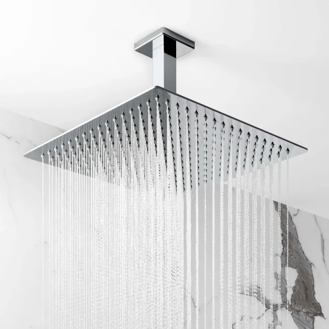 Galway Premium Ceiling Chrome Square Thermostatic Set - 300mm Head, Hand Shower & Jets