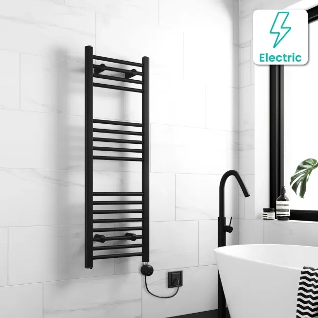 Barcelona Electric Matt Black Straight Heated Towel Rail 1200x400mm
