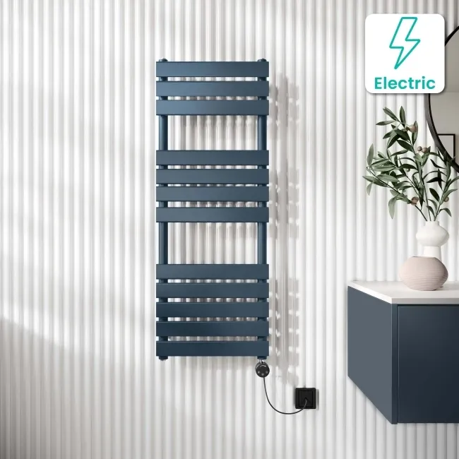 Santorini Electric Inky Blue Flat Panel Heated Towel Rail 1200x450mm