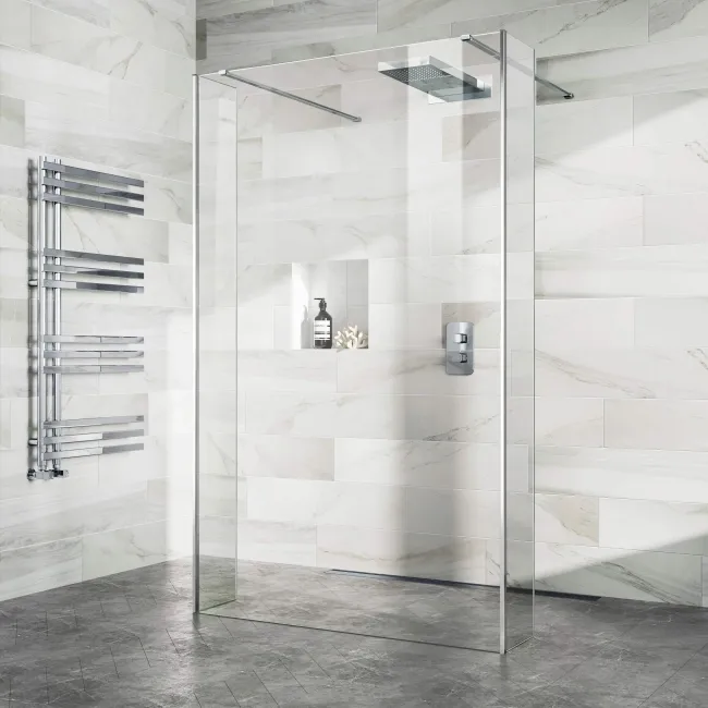 Copenhagen Easy Clean 8mm Walk Through Wet Room Shower Glass Panel 1200mm & 250mm Return Panel