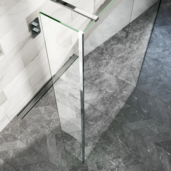 Copenhagen Easy Clean 8mm Walk Through Wet Room Shower Glass Panel 1200mm & 250mm Return Panel