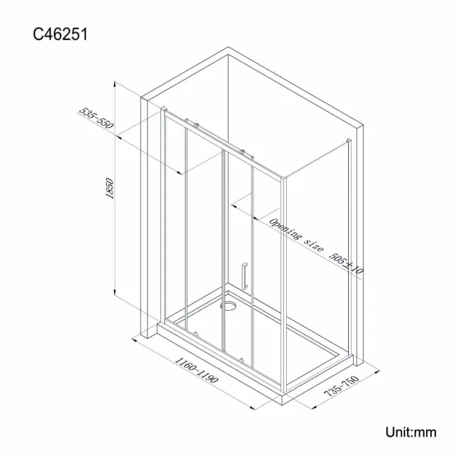 London Matt Black 6mm Sliding Shower Enclosure 1200x760mm