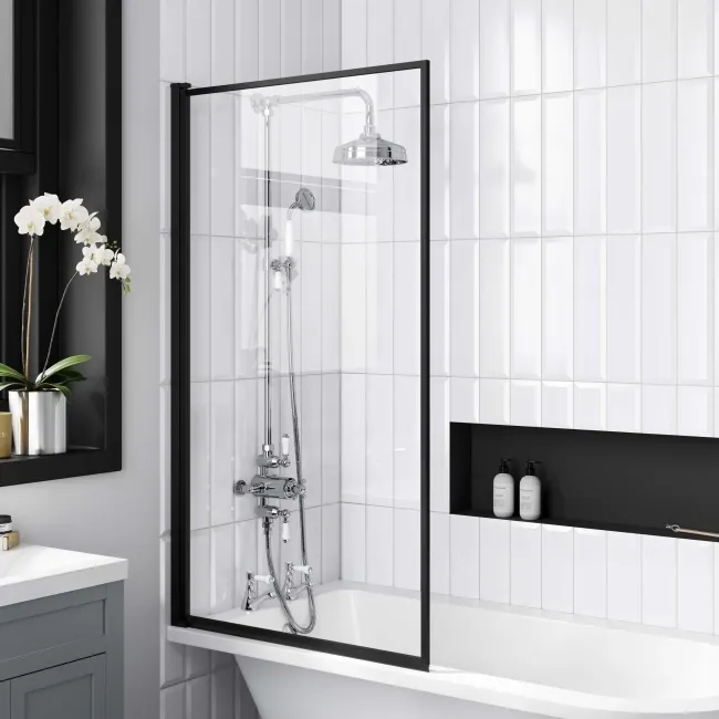 Abingdon 1700 Roll Top Shower Bath - White Claw Feet & 6mm Easy Clean Matt Black Framed Screen