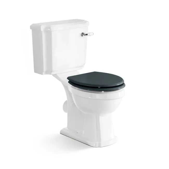 Hudson Traditional Toilet With Inky Blue Seat & Pedestal Basin Set - Double Tap Hole