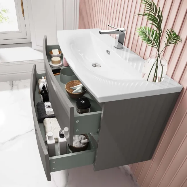 Bali Tungsten Grey Wall Hung Basin Drawer Vanity 1000mm