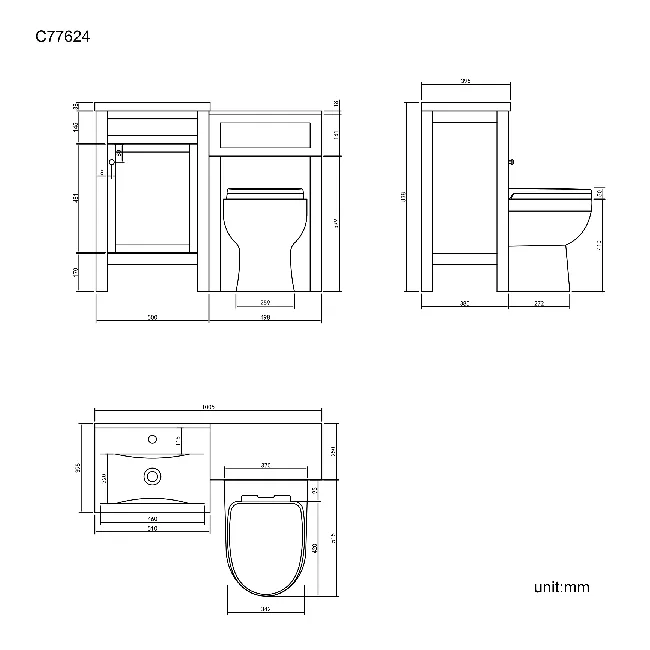 Bermuda Dove Grey Combination Vanity Basin and Seattle Toilet 1000mm