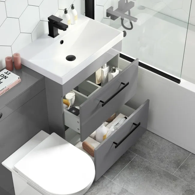 Avon Stone Grey Combination Basin Drawer and Aruba Toilet 1100mm - Black Accents