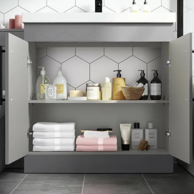 Avon Stone Grey Combination Vanity Basin and Aruba Toilet 1300mm - Black Accents