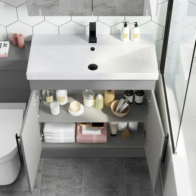 Avon Stone Grey Combination Vanity Basin and Aruba Toilet 1300mm - Black Accents