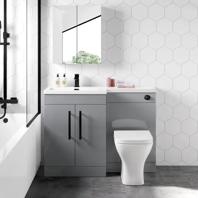 Avon Stone Grey Combination Vanity Basin and Atlanta Toilet 1100mm - Black Accents - Left Handed