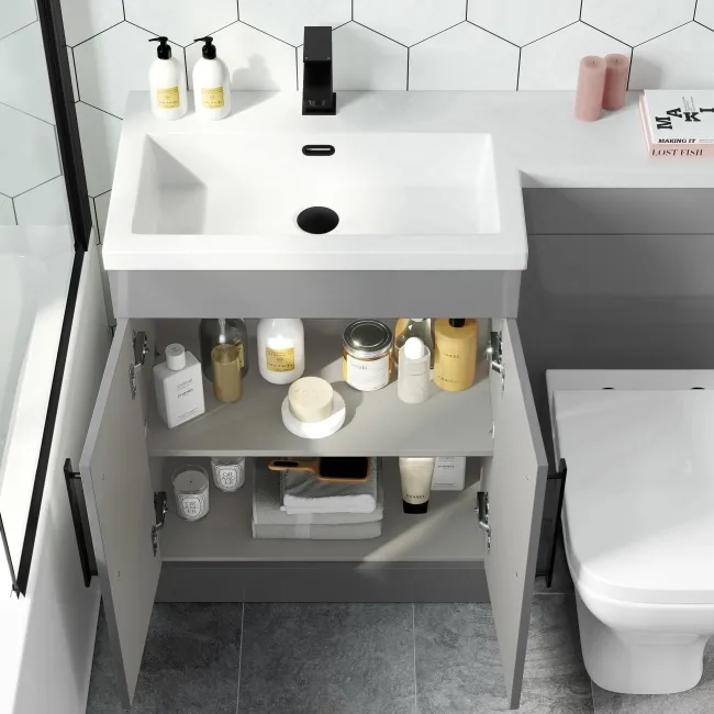 Avon Stone Grey Combination Vanity Basin and Atlanta Toilet 1100mm - Black Accents - Left Handed