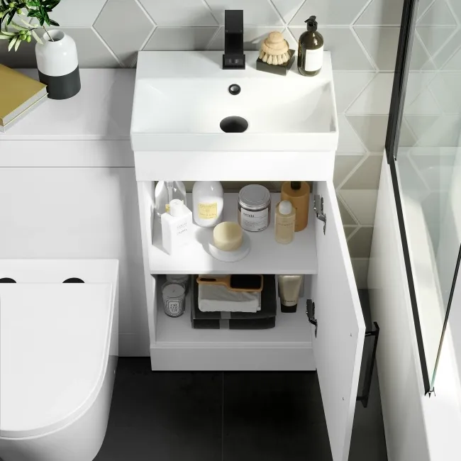 Avon Gloss White Combination Vanity Basin and Boston Toilet 950mm - Black Accents