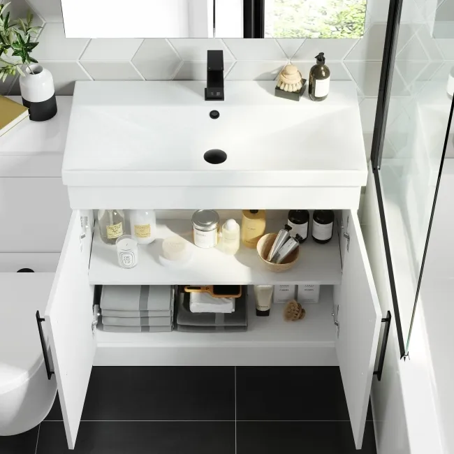 Avon Gloss White Combination Vanity Basin and Boston Toilet 1300mm - Black Accents