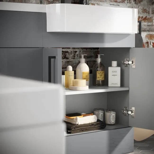 Harper Stone Grey Combination Vanity Basin and Boston Toilet 1200mm - Black Accents - Right Handed