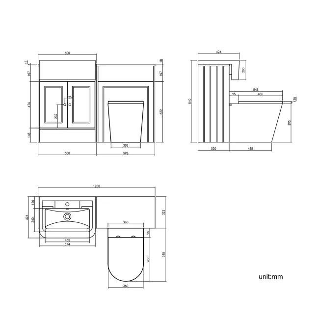 Monaco Midnight Green Combination Vanity Traditional Basin and Boston Toilet 1200mm